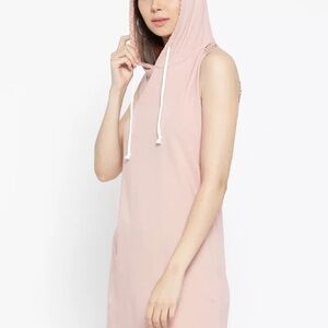 Pink Hooded Dress with Drawstrings